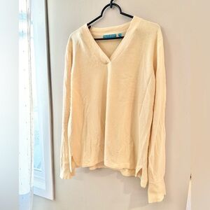 Terryl for Thalian 100% Cashmere Butter Yellow V-Neck Sweater XL